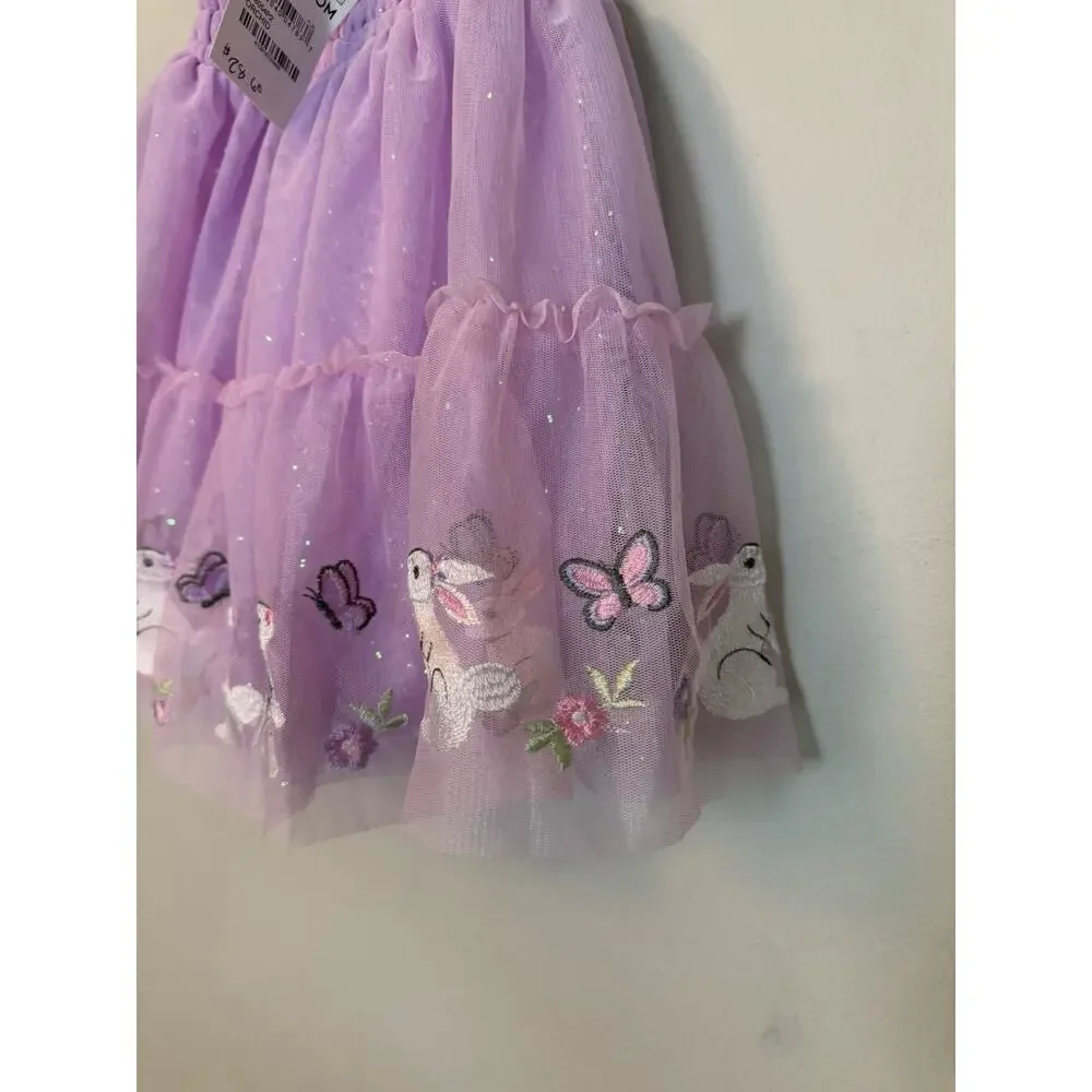 Zunie Girls Bunny Border Embroidered Flutter Sleeve Mesh Party Dress 12 Months
